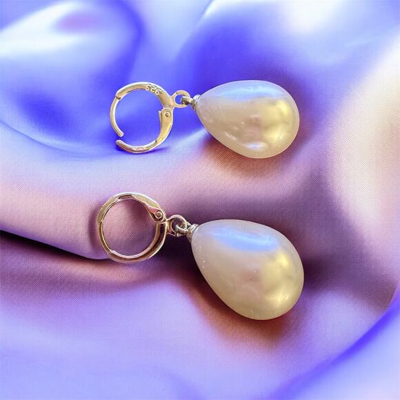 legant 10x17mm Teardrop Pearl Dangle Earrings Silver-Tone Leverback - Picture 1 of 4